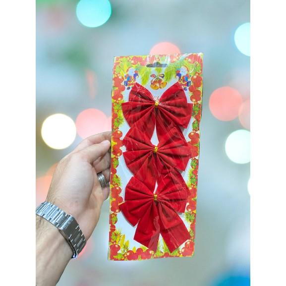 Set 3 fundite pentru brad, Rosii, design cu linii aurii , 11 x 14 cm, din poliester, Flippy [2]