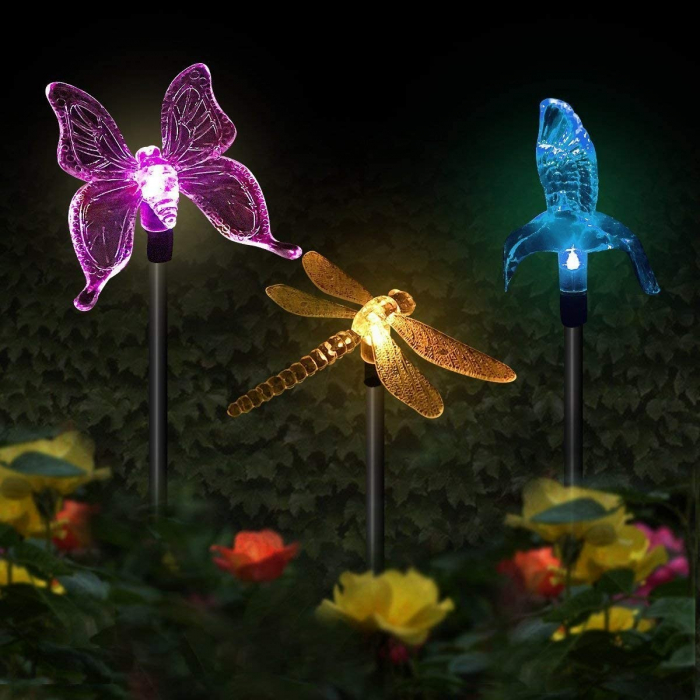 Set 3 Lampi Solare LED tip pasare-fluture-libelula, Inaltime 43 cm, Flippy, Multicolor [6]