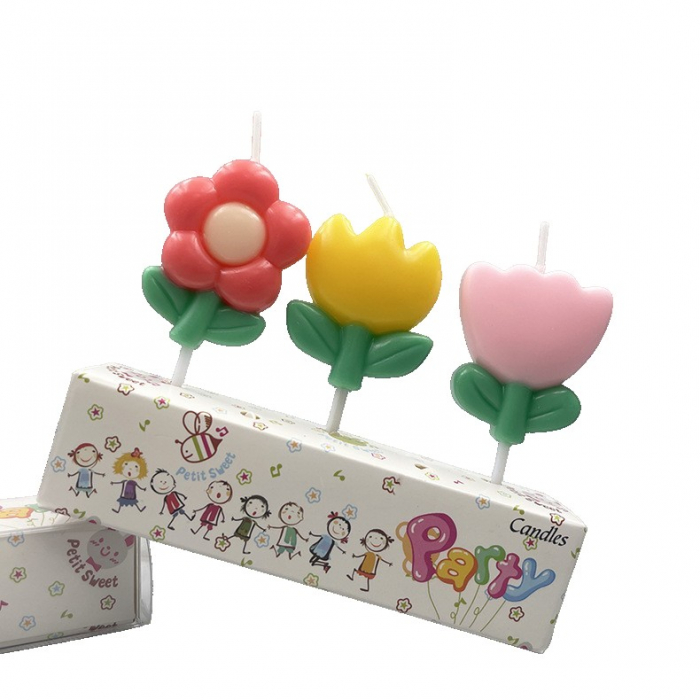 Set 3 Lumanari, Flippy, Tema Flori, Model 3, din Parafina, Multicolor [1]