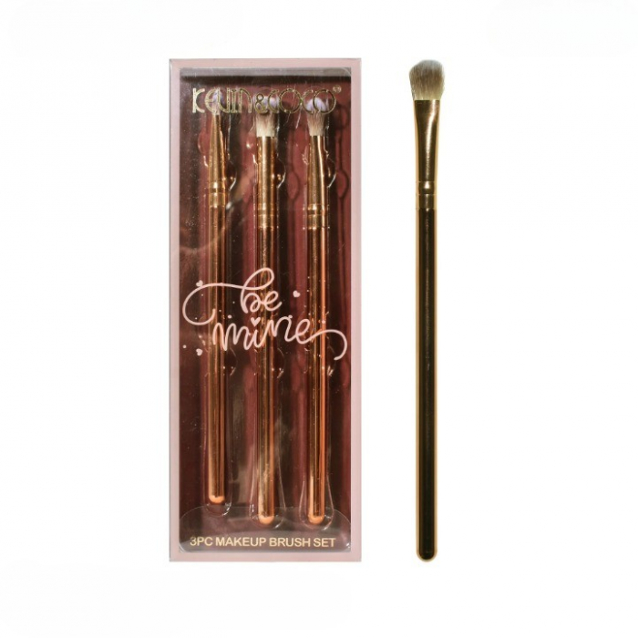 Set 3 Pensule de Machiaj, Flippy, Portabile, pentru Fard de Ochi, din Par Sintetic Moale, Auriu, 16.5x6.5x1.6 cm [1]