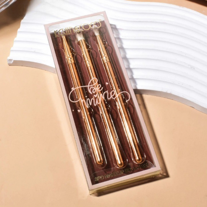 Set 3 Pensule de Machiaj, Flippy, Portabile, pentru Fard de Ochi, din Par Sintetic Moale, Auriu, 16.5x6.5x1.6 cm [5]