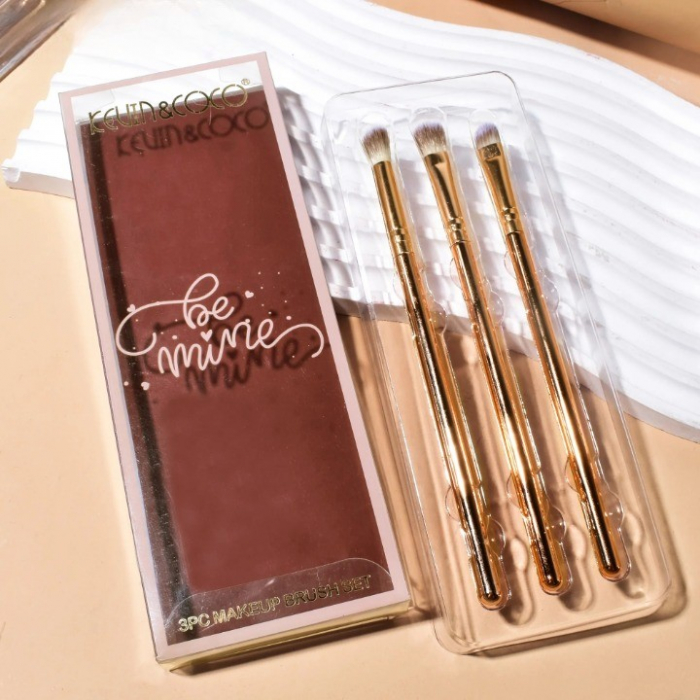 Set 3 Pensule de Machiaj, Flippy, Portabile, pentru Fard de Ochi, din Par Sintetic Moale, Auriu, 16.5x6.5x1.6 cm [3]