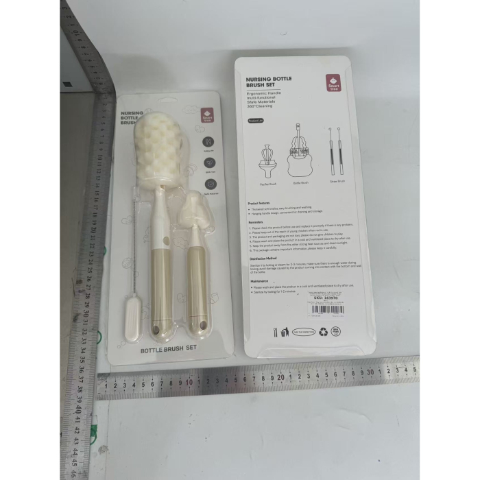 Set 3 Perii de Spalat Biberoane, Flippy, pentru Tetina, Biberon, Pai, Materiale Sigure, fara BPA, Curatare 360°, Bej [9]