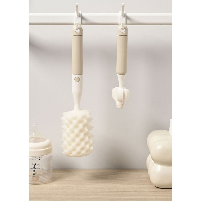 Set 3 Perii de Spalat Biberoane, Flippy, pentru Tetina, Biberon, Pai, Materiale Sigure, fara BPA, Curatare 360°, Bej [6]