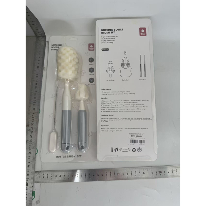 Set 3 Perii de Spalat Biberoane, Flippy, pentru Tetina, Biberon, Pai, Materiale Sigure, fara BPA, Curatare 360°, Gri [6]