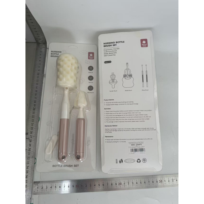 Set 3 Perii de Spalat Biberoane, Flippy, pentru Tetina, Biberon, Pai, Materiale Sigure, fara BPA, Curatare 360°, Roz [8]