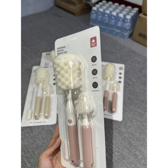 Set 3 Perii de Spalat Biberoane, Flippy, pentru Tetina, Biberon, Pai, Materiale Sigure, fara BPA, Curatare 360°, Roz [4]