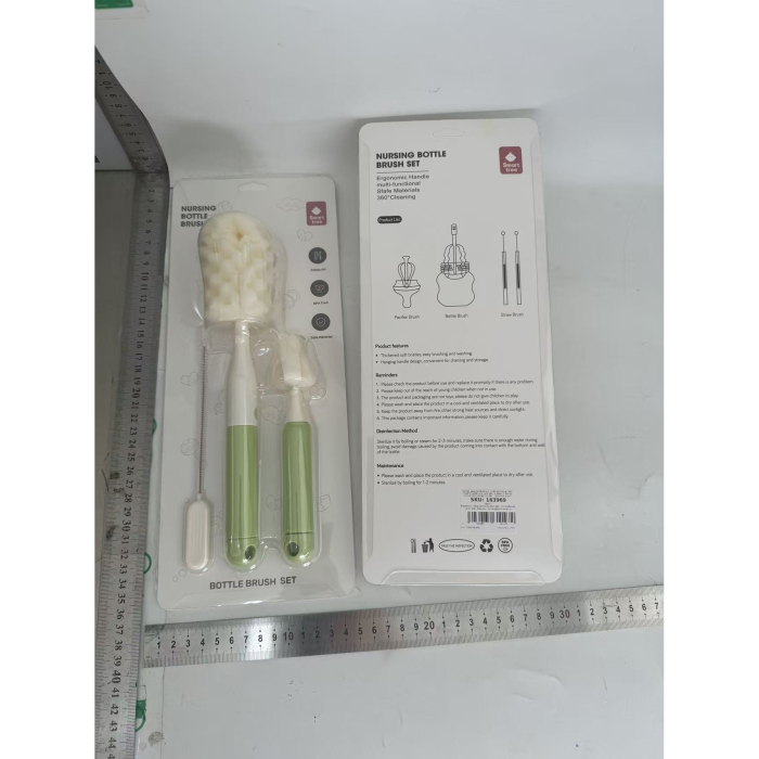 Set 3 Perii de Spalat Biberoane, Flippy, pentru Tetina, Biberon, Pai, Materiale Sigure, fara BPA, Curatare 360°, Verde [6]