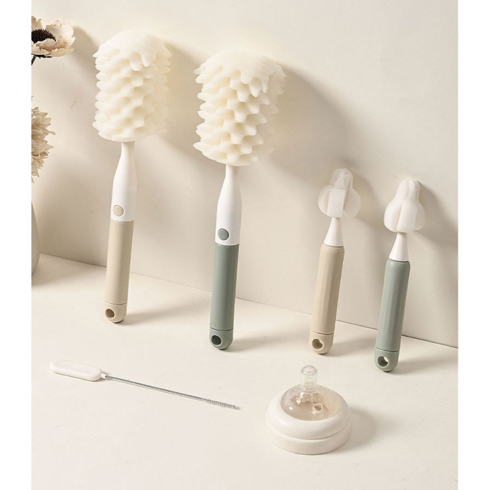 Set 3 Perii de Spalat Biberoane, Flippy, pentru Tetina, Biberon, Pai, Materiale Sigure, fara BPA, Curatare 360°, Verde [5]
