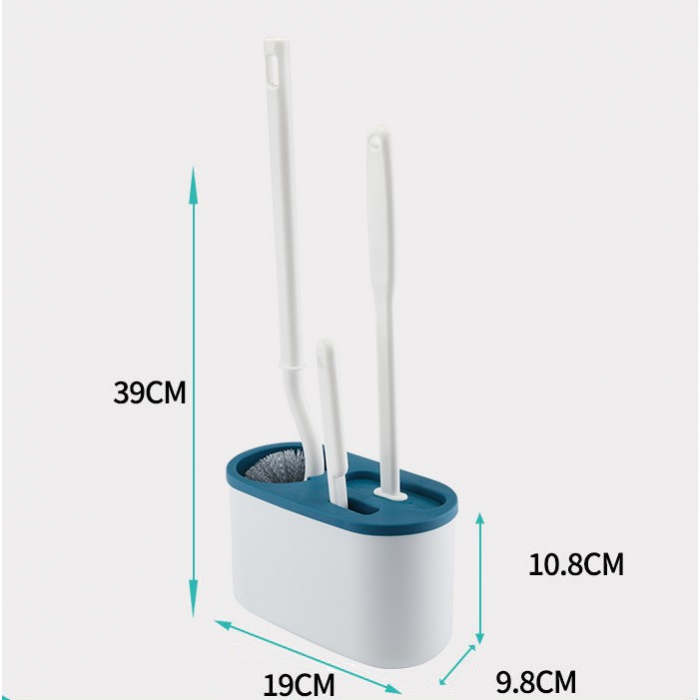 Set 3 Perii pentru Toaleta, Flippy, din Silicon, Perie Zimtata, Cap Flexibil, Suport Adeziv pentru Montarea pe Perete, 39 x 19 x 9.8 cm, Albastru/Alb [3]