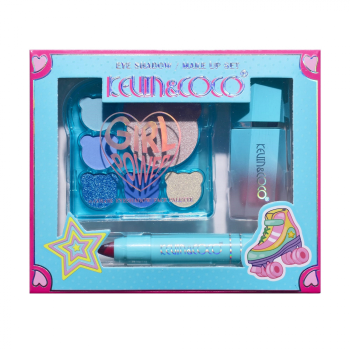 Set 3 Produse de Machiaj, KEVIN &amp;amp; COCO, Ice Blue Bear, 6 culori, 15.5 x 13 x 3.4 cm [8]