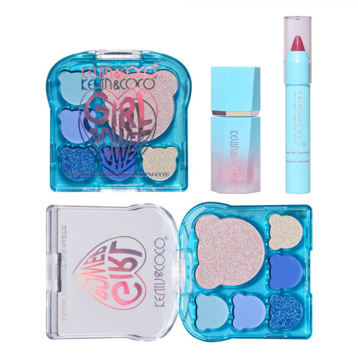 Set 3 Produse de Machiaj, KEVIN &amp;amp; COCO, Ice Blue Bear, 6 culori, 15.5 x 13 x 3.4 cm [9]