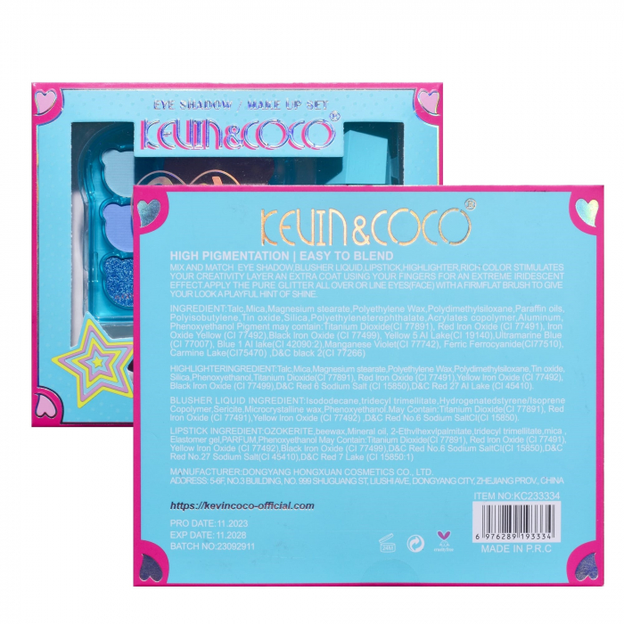 Set 3 Produse de Machiaj, KEVIN &amp;amp; COCO, Ice Blue Bear, 6 culori, 15.5 x 13 x 3.4 cm [7]