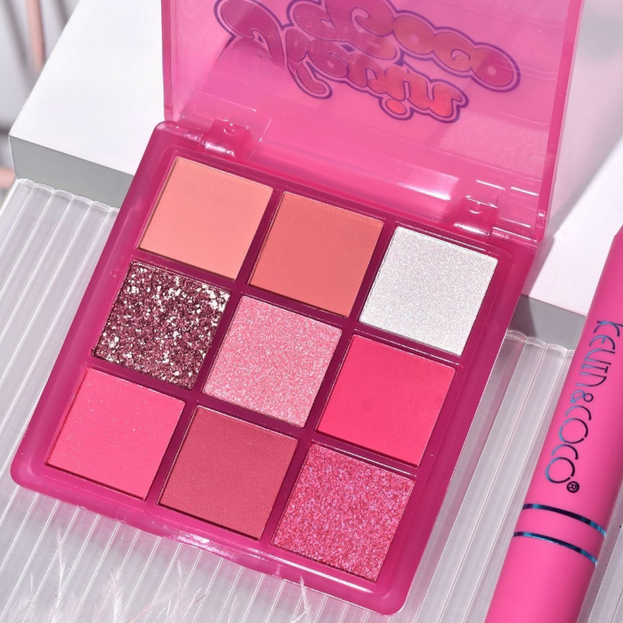 Set 3 Produse de Machiaj, KEVIN &amp;amp; COCO, Pink Hearted, 9 culori, 15.5 x 13 x 3.4 cm [5]