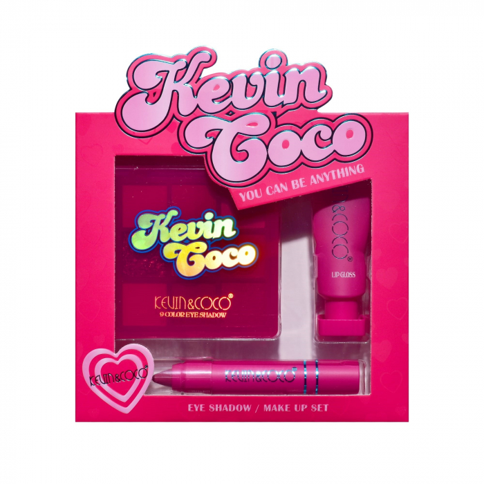 Set 3 Produse de Machiaj, KEVIN &amp;amp; COCO, Pink Hearted, 9 culori, 15.5 x 13 x 3.4 cm [7]