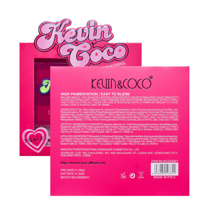 Set 3 Produse de Machiaj, KEVIN &amp;amp; COCO, Pink Hearted, 9 culori, 15.5 x 13 x 3.4 cm [9]