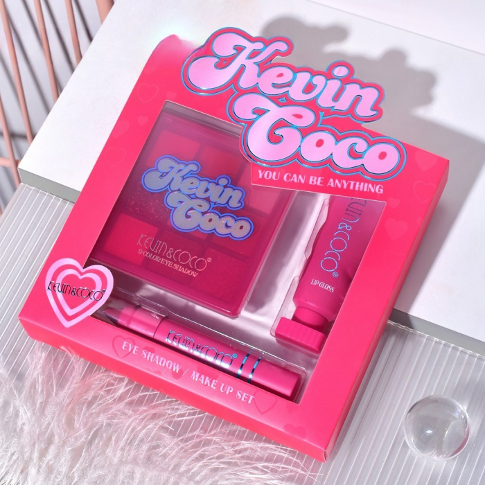 Set 3 Produse de Machiaj, KEVIN &amp;amp; COCO, Pink Hearted, 9 culori, 15.5 x 13 x 3.4 cm [4]