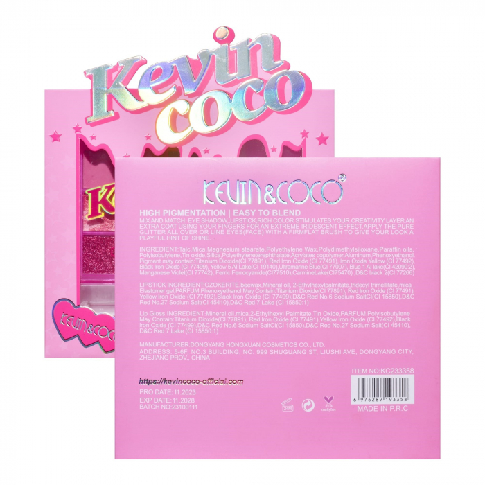 Set 3 Produse de Machiaj, KEVIN &amp;amp; COCO, Pink Ice Star, 9 culori, 15.5 x 13 x 3.4 cm [9]
