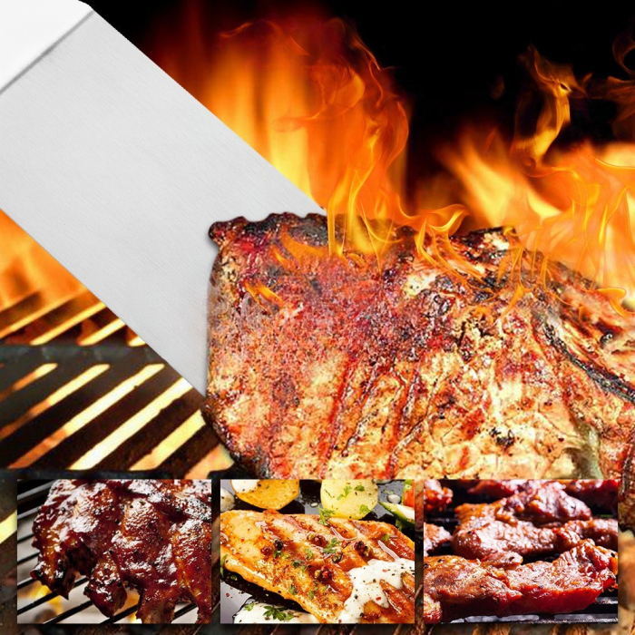 Set 3 spatule pentru gratar Flippy, din metal, margini subtiri, suprafata antiaderenta, rezistente la temperaturi ridicate, maner ergonomic din lemn, 3 forme, agatatoare, gri [4]