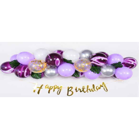 Baloane decorative din Latex si Banner Happy Birthday, Flippy, Model Aniversare, Set 37 de Piese, Mov, Argintiu, Alb [1]