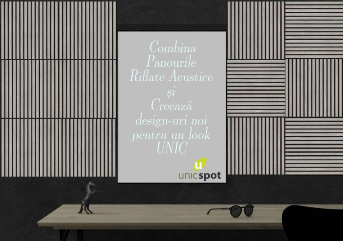 Set 4 buc Panou riflat acustic, gri, UnicSpot, 60x60x2.1 cm [5]