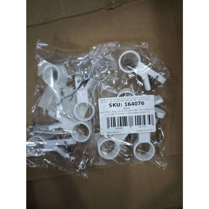 Set 4 Carlige Multifunctionale, Flippy, Tubulare, Pentru Baie/Bucatarie, din ABS, 8.7 x 3.5 cm, Alb [2]