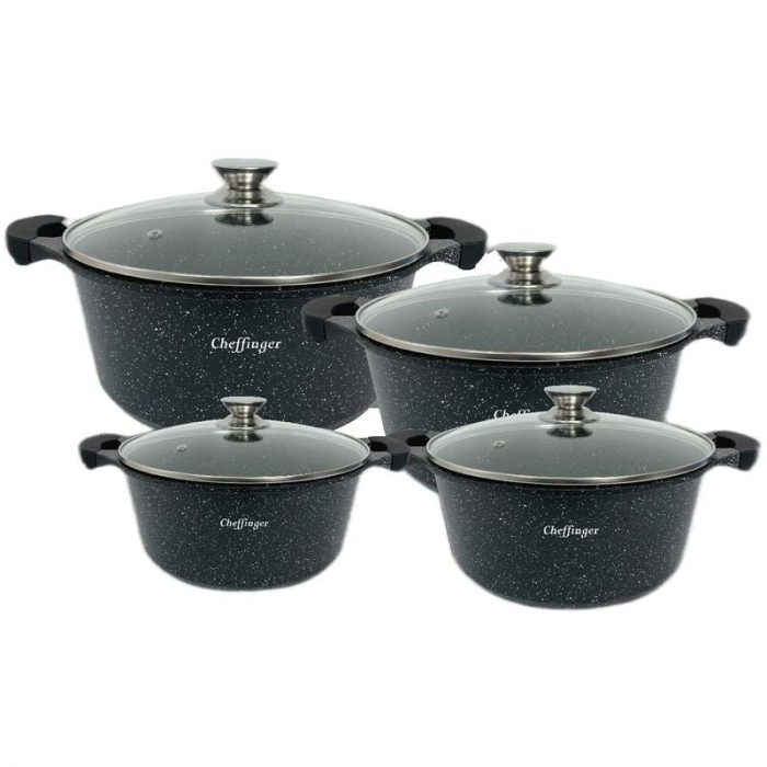 Set 4 cratite cu capac CF-DCS05M, acoperire din marmura,20-24-28-32cm/2L-3.5L-5.7L-8.6L, anti lipre [1]