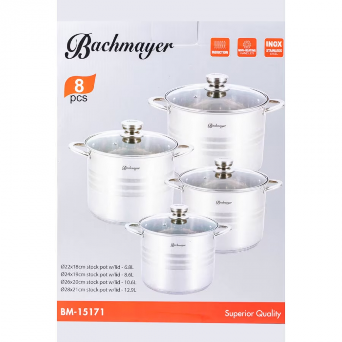 Set 4 cratite inox cu capac BM-15171, 18-24-26-28cm/6.8-8.6-10.6-12.9L [2]