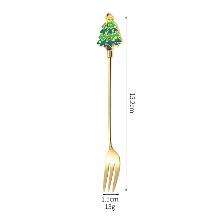Set 4 Furculite, Flippy, Tema Craciun, Model Carry The Merry, 4 Modele, din Otel Inoxidabil, 19.5 x 16 x 2 cm, Multicolor [7]