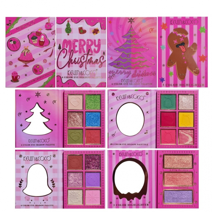 Set 4 Palete de Machiaj, KEVIN &amp; COCO, Christmas Jingle, 21 culori, 27.3 x 20.8 x 2.4 cm [7]