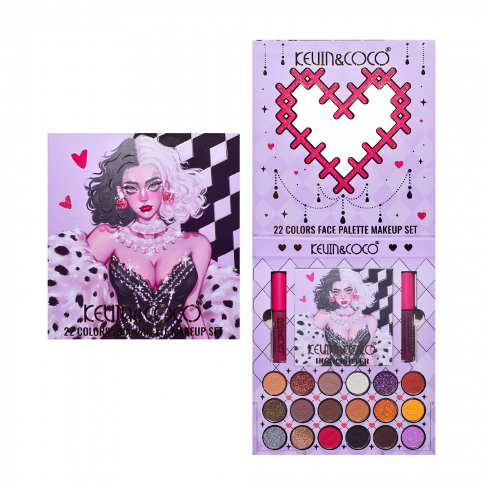 Set 4 Produse de Machiaj, KEVIN &amp;amp; COCO, Black-White Witch, 22 culori, 19.7 x 21.2 x 2.5 cm [9]