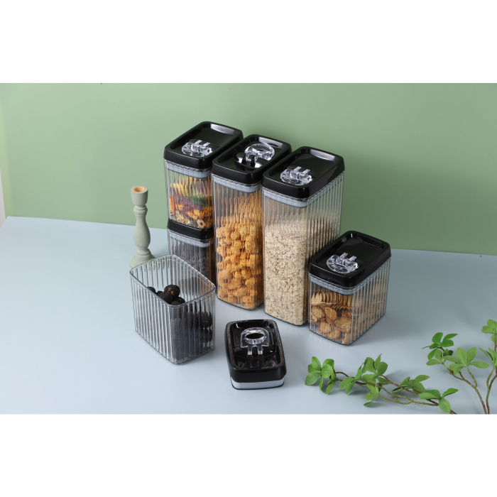 Set 4 Recipiente din Plastic, Flippy, pentru Alimente/Obiecte, Inchidere Ermetica, Textura Ondulata, 2 x 1.5l, 2 x 3.3 l, Transparent [9]