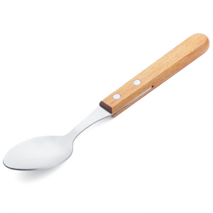 Set 4 tacamuri pentru masa Flippy, otel 304, lingura, lingurita desert, cutit, furculita, maner din lemn de fag, 20 x 4 x 2 cm, gri [4]