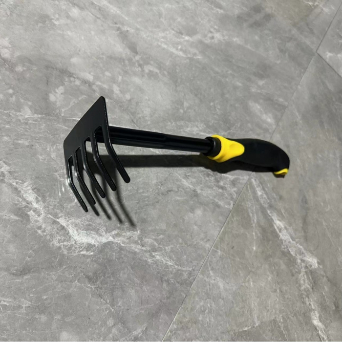 Set 4 Unelte de Gradina Flippy, pentru Plantare, Prelucrare Sol si Ingrijire Plante, Material PVC Carbon, Grebla, Sapaliga cu Cap Dublu, Lopata Mica, Lopata Lata, 43 x 11 cm, Negru/Galben [7]