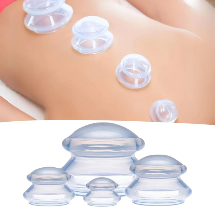Set 4 Ventuze de Cupping, Flippy, Pentru Masaj Anticeluluitic, din Silicon, Alb Transparent [6]