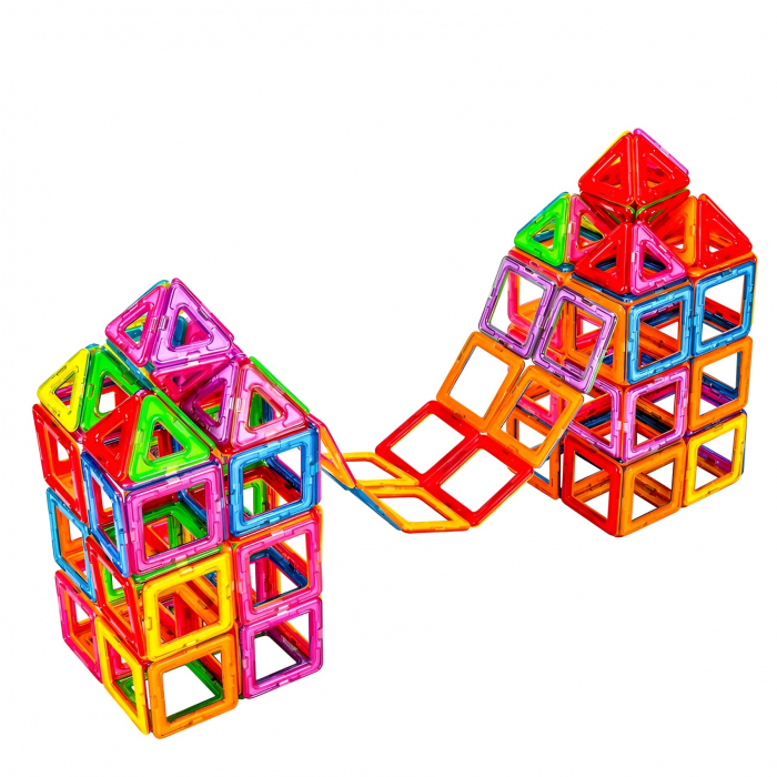 Set 40 Piese Magnetice de Constructie, Flippy, Piese Mici, Magnetic Blocks, Forme Geometrice, 3 Ani, ABS, Magnet, 20.5 x 14.5 x 12 cm, Multicolor [1]