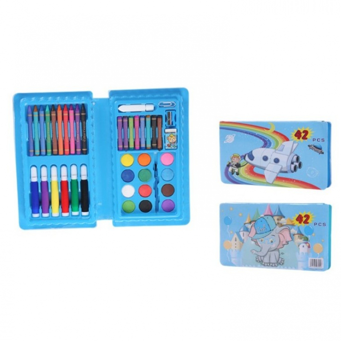 Set 42 Piese de Pictura si Desen, Flippy, Tip Penar, Model Elefant, 24.3 x 13 x 3 cm, Albastru [3]