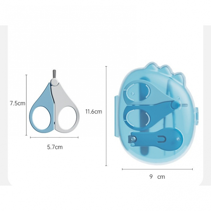 Set 4in1 de Ingrijire Unghii pentru Bebelusi, Flippy, Cutie de Depozitare Dinozaur Transparent, 0-6 Ani, 11.5 x 9 x 3 cm, Albastru [3]