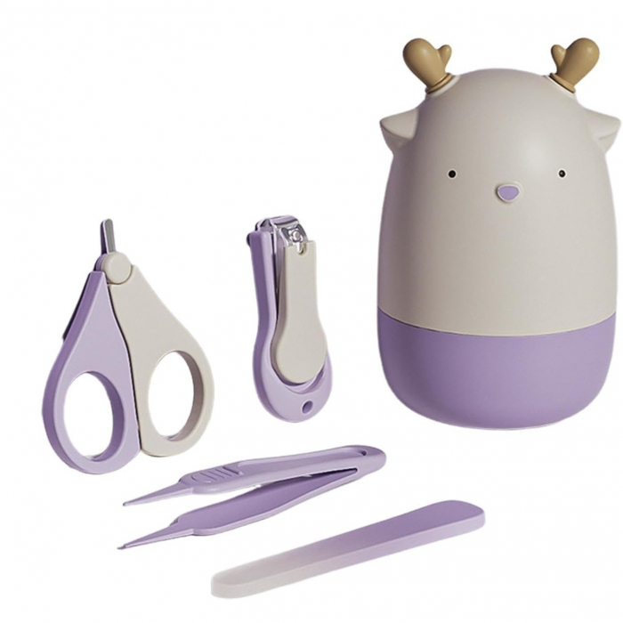 Set 4in1 de Ingrijire Unghii pentru Bebelusi, Flippy, Cutie de Depozitare Tip Cerb, 0-6 Ani, 11 x 6 x 11 cm, Mov [1]