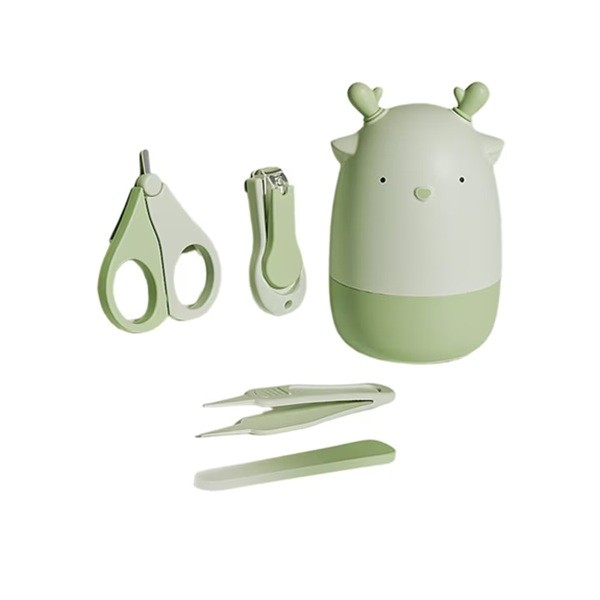 Set 4in1 de Ingrijire Unghii pentru Bebelusi, Flippy, Cutie de Depozitare Tip Cerb, 0-6 Ani, 11 x 6 x 11 cm, Verde [1]