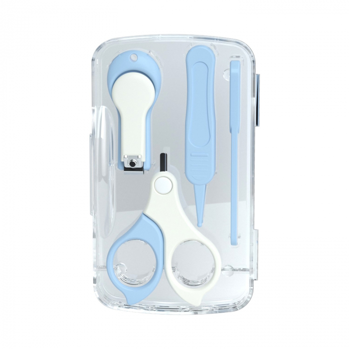 Set 4in1 de Ingrijire Unghii pentru Bebelusi, Flippy, Cutie de Depozitare Transparenta, 0-6 Ani, 13.6x8x2 cm, Albastru Deschis [4]