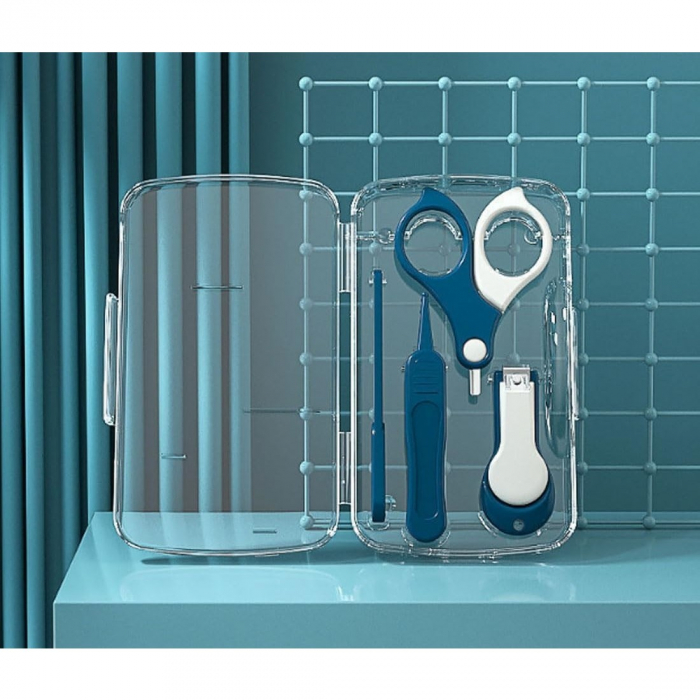 Set 4in1 de Ingrijire Unghii pentru Bebelusi, Flippy, Cutie de Depozitare Transparenta, 0-6 Ani, 13.6x8x2 cm, Albastru Marin [4]