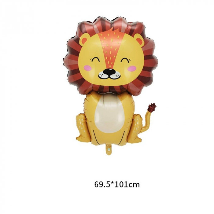 Set 5 Baloane din Folie Metalizata, Flippy, Figurine, Tema Aniversare Jungla, Pai Inclus, Ambalaj Individual, Umflare cu Aer sau Heliu, Figurina Leu 69.5x101 cm, Stelute si Cerculete 45 cm, Multicolor [2]