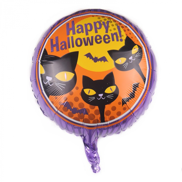 Set 5 Baloane din Folie Metalizata, Flippy, Figurine, Tema Halloween, Pai Inclus, Ambalaj Individual, Umflare cu Aer sau Heliu, Figurina Pisica 65x49 cm, Stelute si Cerculete 45 cm, Negru [3]