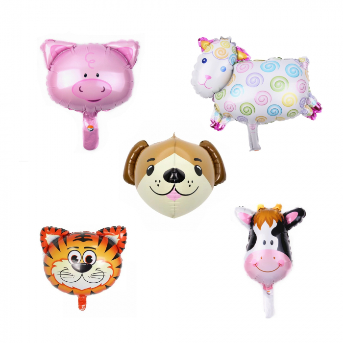 Set 5 Baloane Folie Metalizata, Flippy, Figurine Animale Domestice, 30 cm, Ambalaj Individual, Pai inclus, Umflare cu Aer sau Heliu, Multicolor [1]