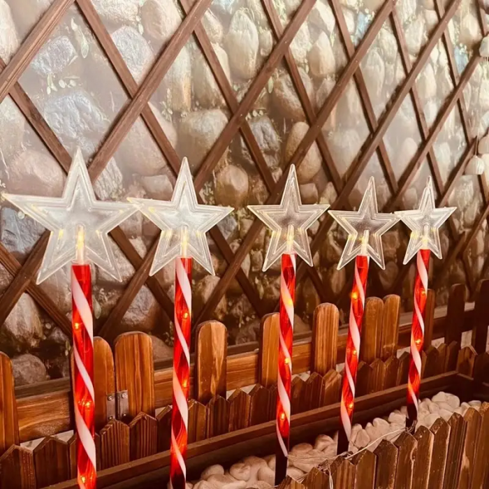 Set 5 decoratiuni exterioare luminoase pentru Craciun, stele, incarcare solara, 40 cm [1]