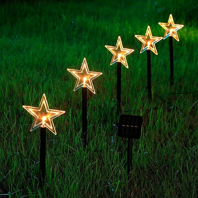 Set 5 Lampi solare LED de exterior Model Stea, pentru gradina, Flippy, 35.5 cm, Alb Cald [4]