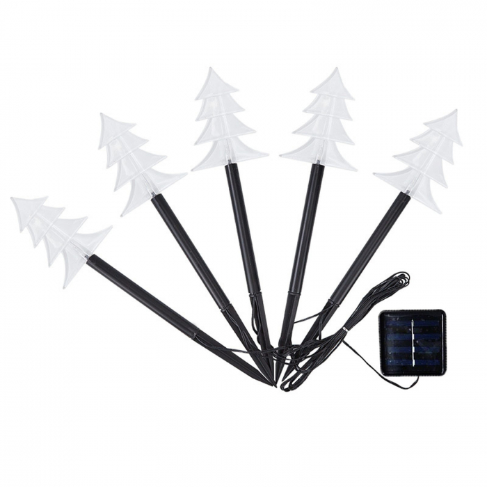 Set 5 Lampi solare LED de exterior Tip Brad pentru gradina Flippy, 37 cm, Alb Cald [1]