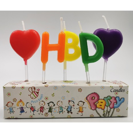 Set 5 Lumanari de Tort, Flippy, Model Inimi, Litere HBD, 1.8 x 2.7 cm, din Ceara, Multicolor [1]