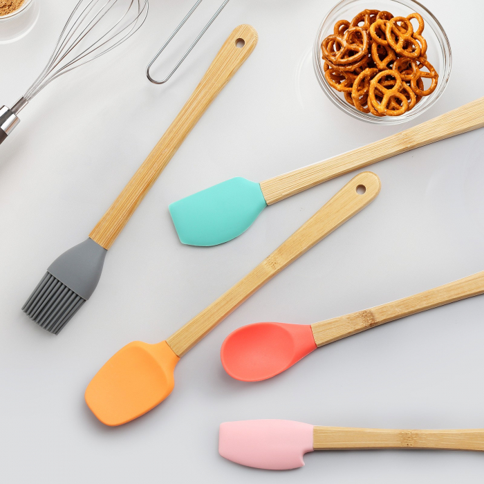 Set 5 Mini Spatule de Silicon Flippy, pensula, Stejar, Multicolor [7]